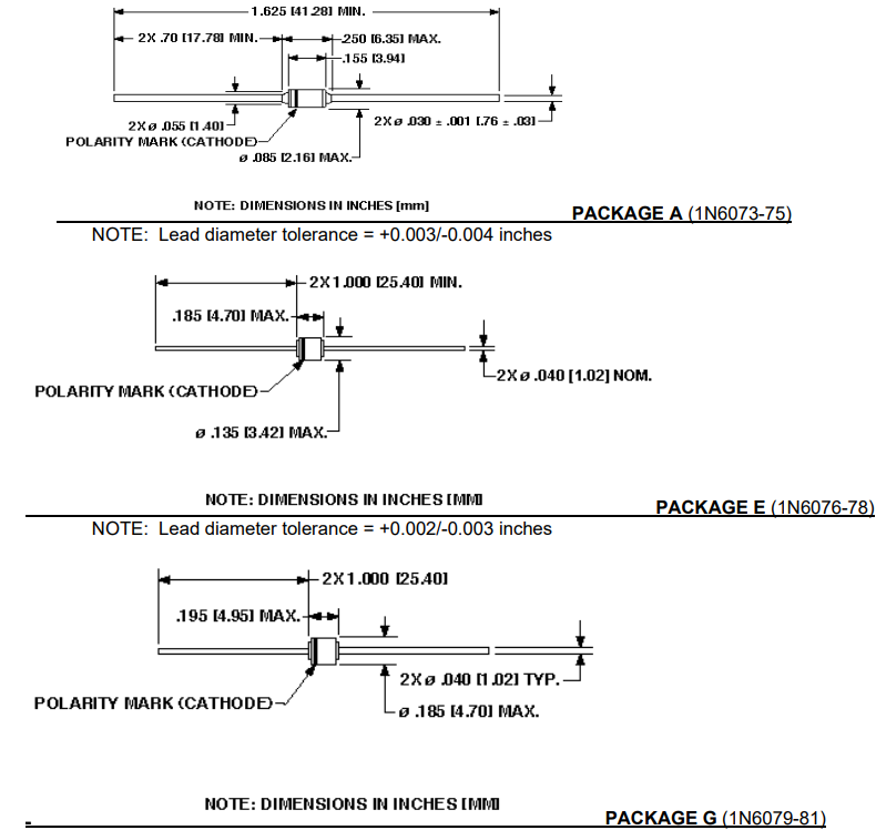 Microsemi整流二極管尺寸 Microsemi整流二極管尺寸
