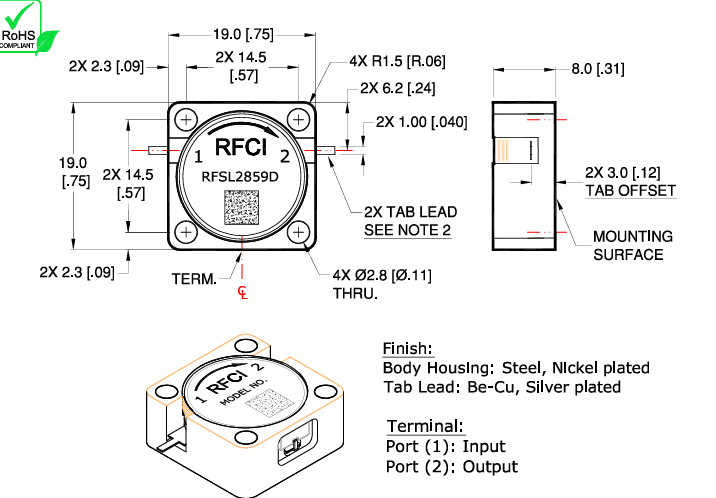 RFCI RFSL2859D插入式法蘭安裝環形隔離器3.3-3.8GHz RFCI RFSL2859D插入式法蘭安裝環形隔離器3.3-3.8GHz